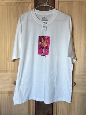 Vans White Tee with Pink Floral Graphic